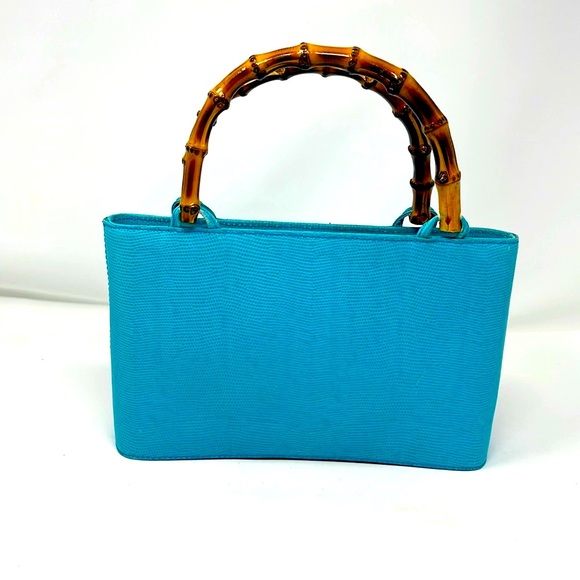 Talbots Handbags - Talbots Vintage 1980s Teal Leather Bamboo Bag
